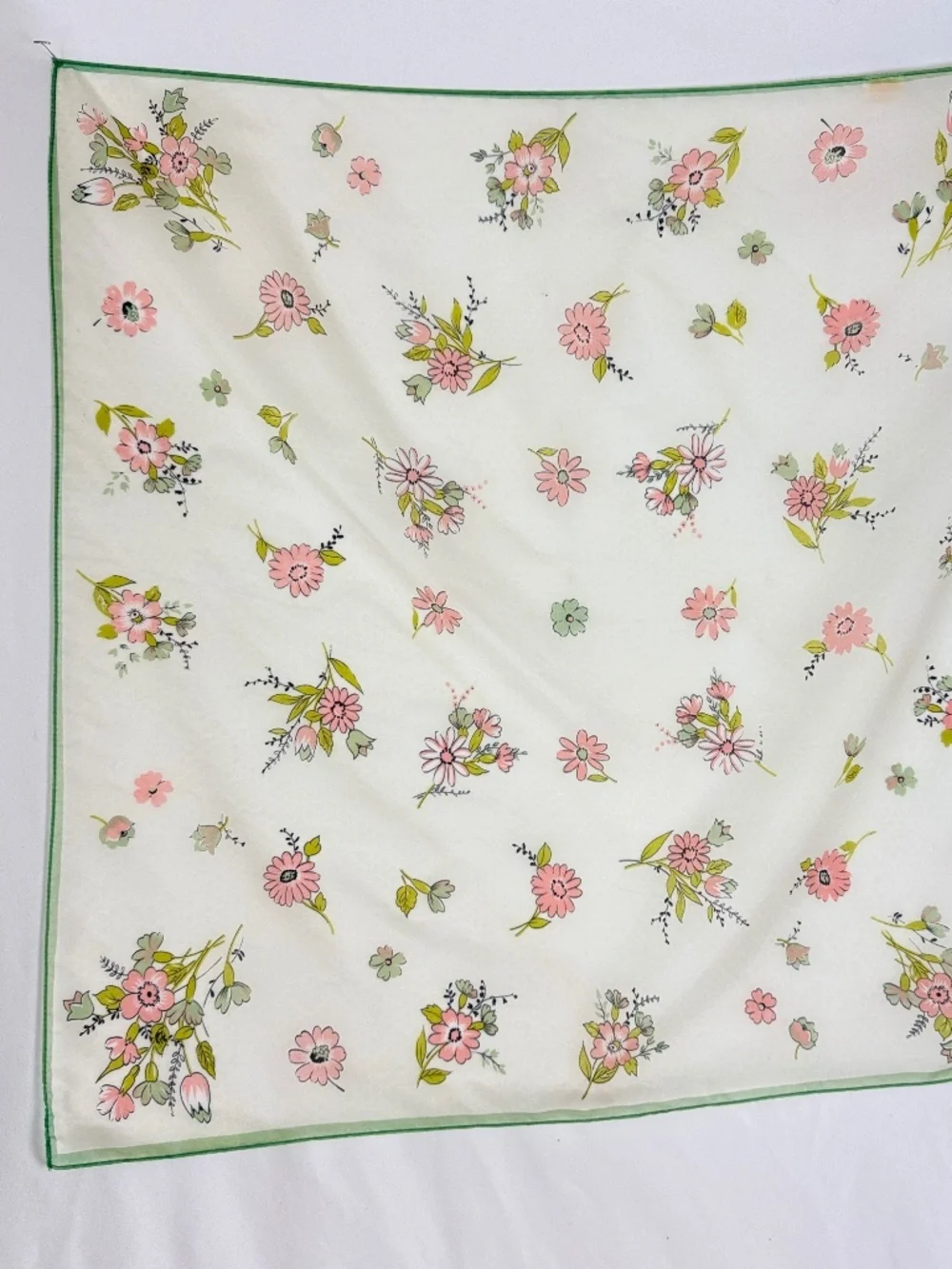 Vintage Glentex Nylon Chiffon Scarf 27in Square Peach Daisies on Off White Japan